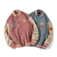 Men's Loose Color-block Corduroy Baseball Jacket
