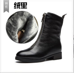 Leather Mid-Calf Martin Boots with Thick Lining