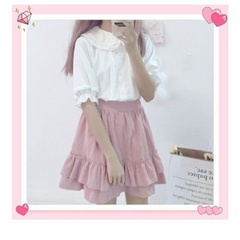 College Style Sweet Ruffle Short Sleeve Women's Top