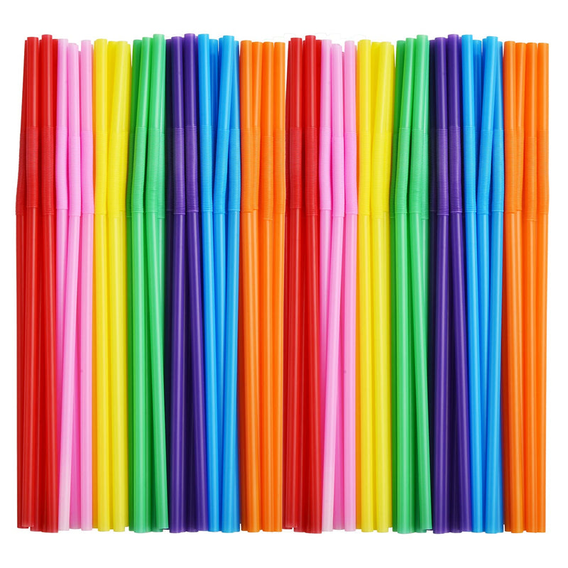 ALINK 300 PCS Flexible Plastic Drinking Straws 10.2 Inches Extra Long Colorful Disposable Bendy Party Fancy Straws