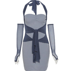 Elegant Tie Waist Halter Dress