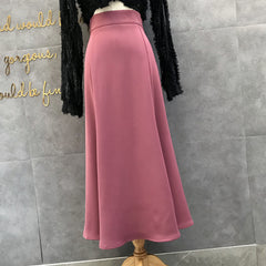 A-Line High Waist Slimming Midi Skirt with Zipper