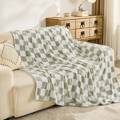 EMME Checkered Blanket Throw Size - 50"*60" Green Soft Fluffy Warm Throw Blankets for Couch Sofa Chair Bed Camping Picnic Travel Lightweight Bed Blanket
