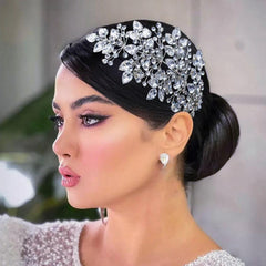 Mpoikba Wedding Hair Pieces for Brides Rhinestone Bride Headpiece Handmade Bridal Hair Accessories