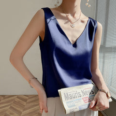 Versatile Women's Solid Silk Satin Tank Top