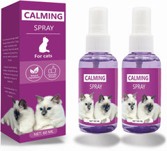 Cat Calming Spray Cat Pheromone Spray - Quickly Relieve Stress Reduces Scratching Furniture Peeing Helps Relieve Scratching Marking Cat Calming Pheromone Spray for TravelVet Visits(2 Pack * 60 ML)