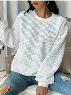 Women's Trendy Loose Waffle Round Neck Pullover