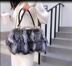 Luxury Fox Fur & Cowhide Mink Ladies Bag (Large Capacity)