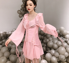 Ruffled Waistband V-Neck Dress