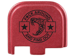 NDZ Performance Rear Slide Cover Plate Compatible with Glock 43 43X 48 9mm Red Aluminum Laser Engraved Trending Images in Black - FAFO Snake Head