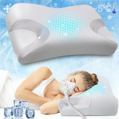 IKSTAR Cooling CPAP Pillow for Side Sleepers - Sleep Apnea Pillow for CPAP User - Reduce Air Leak/Hose Tangle/Mask Pressure - Memory Foam Neck Support Nasal Pillow Side/Back/Stomach Sleeper