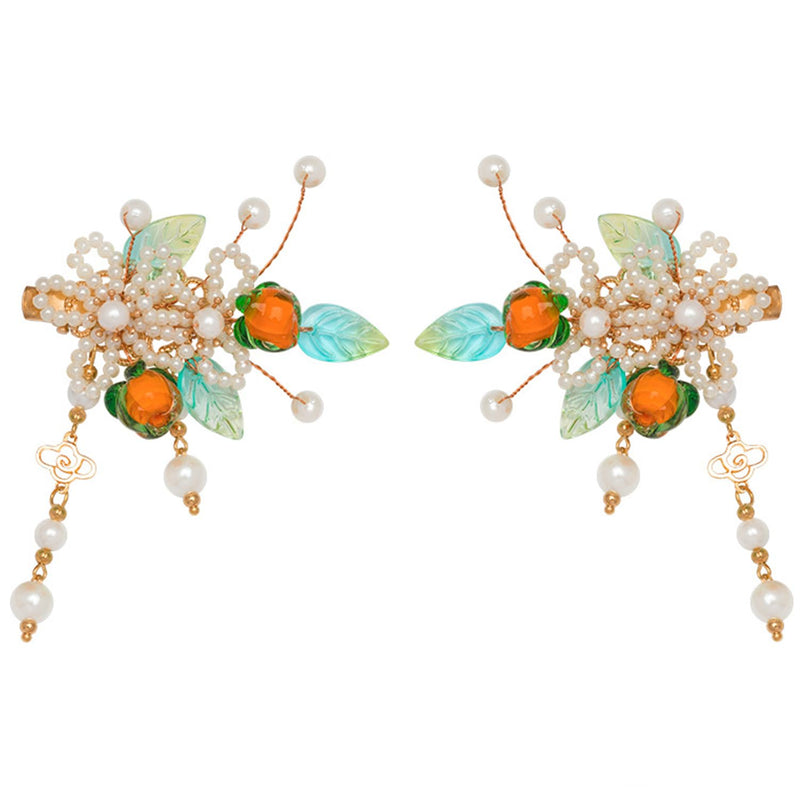 Vintage Flower Hair Clips A Pair of Decorative Floral Design Alligator Hair Clips Tassel Pearl Hair Barrettes Wedding Crystal Hair Pins Hair Accessories for Women Girls Bride Bridesmaid