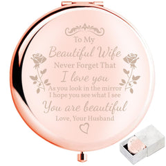boutikpro Birthday Gifts for Wife Compact Mirror Gorgeous to My Beautiful Wife Rose Gold Compact Mirror Unique Wife Gift Mirror for Christmas Thanksgiving (to My Beautiful Wife)