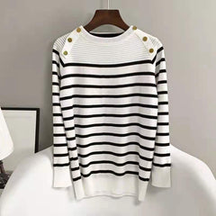 Women's Chic Striped Spandex Autumn Casual Sweater
