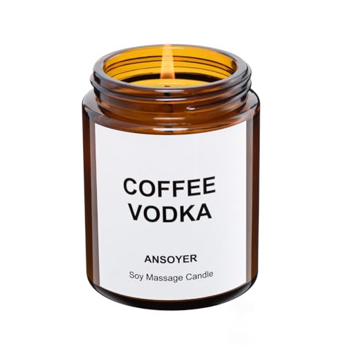 ANSOYER Massage Oil Candle Romantic Gift SPA Use Home Scented Candle Body Oil Ultra Hydrating Body Care with Soybean Oil 4.5oz (Coffee Vodka)