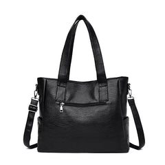 Classic Solid Color Faux Leather Bag Set (Large Capacity)