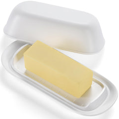 Hekeieon Butter Dish with Lid Butter Keeper Easy ScoopButter Container Holds for East/West Coast Butter Dishwasher Safe (White)