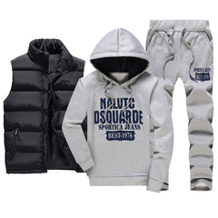 Men's Casual Sportswear Set with Vest and Hoodie (3 Pieces)