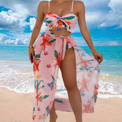 Three-Piece Floral Bikini and Beach Dress Set