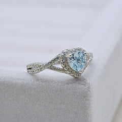 High-Quality Sterling Silver Heart-Shaped Blue Zircon Ring