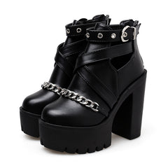 High Heel Short Waterproof Ankle Boots with Chunky Sole