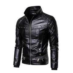 Stylish Solid Color Men's Leather Jacket with Fur Collar