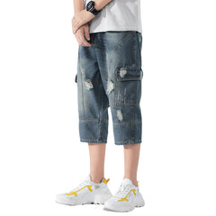 Men's Printed Cropped Jeans with Loose Elastic Waist