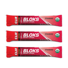 CLIF BLOKS - Energy Chews - Strawberry- Non-GMO - Plant Based Food - Fast Fuel for Cycling and Running-Workout Snack (2.1 Ounce Packet 3 Count)
