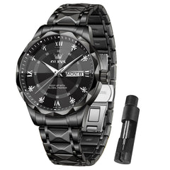 OLEVS Watch for Men Diamond Luxury Dress Classic Analog Big Wrist Large Face Business Fashion Elegant Casual Black Stainless Steel Water Resistant Quartz Men Black Watches