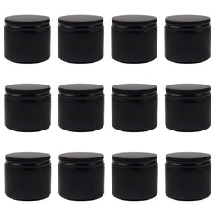 Cornucopia 2-Ounce Black Coated Glass Jars (12-Pack); Cosmetic Jars with Black Metal Lids and Black Matte Exterior