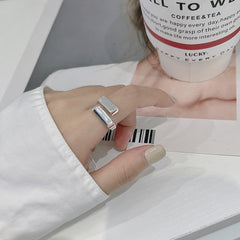 S925 Sterling Silver Geometric Staggered Square Ring