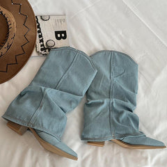 Retro High-Top Pointed Boots for Women 2024