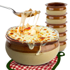 Stock Your Home French Onion Soup Crocks (6 Count) - 12 Ounce Oven Safe Two-Toned Brown & Ivory Ceramic Porcelain Soup Bowls