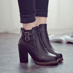 British Vintage Chunky Heel Ankle Boots for Women