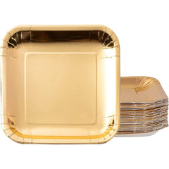 Juvale Gold Paper Plates - 48-Pack Disposable 9-Inch Square Plates for Cake Appetizer Dessert Lunch Metallic Gold Foil Birthday Party Supplies