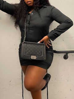 Plus Size Casual Long Sleeve Drawstring Shirt Dress