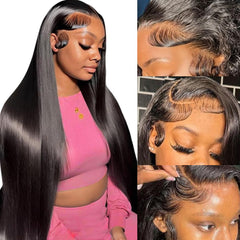 QWedafy 30 Inch Lace Front Wig Human Hair Pre Plucked 200 Density 13x4 HD Transpatent Straight Human Hair Wigs for Black Women Straight Lace Frontal Wigs Human Hair Natural Color (30inch)