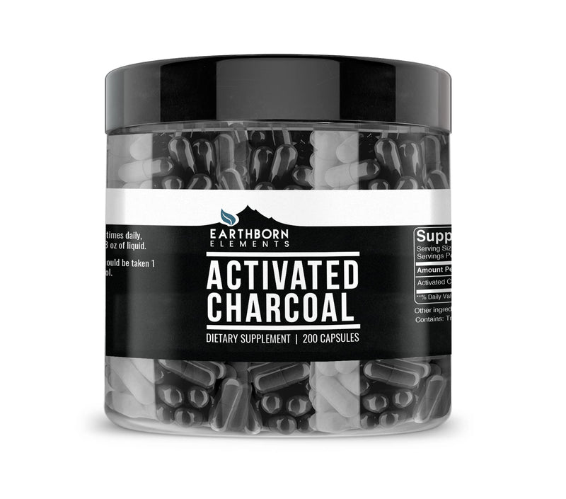 Activated Charcoal Capsules 200 Capsules (525 MG per Serving) (33-Day Supply) by Earthborn Elements Odorless & Non-Toxic Powder for Detox Cleanses