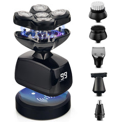 Telfun Upgraded 7-in-1 Head Shavers for Bald Men 100% Waterproof Grooming Kit Wireless Charging Pad Wet/Dry Shaving Mess-Free Hair Capture Easy Use Palm Shaver for a Smooth Bald Shave