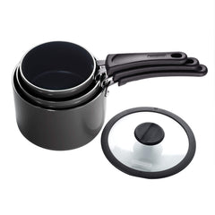 Tramontina Aluminum Non Stick 6-Piece Nesting Sauce Pan Set with Lids - Gray Kitchen Nonstick Cookware Set Dishwasher and Oven Safe
