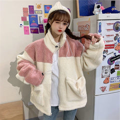 Winter Lamb Wool Plush Coat for Women - Korean Style
