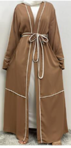 Contrast Striped Cardigan Muslim Robe for Women