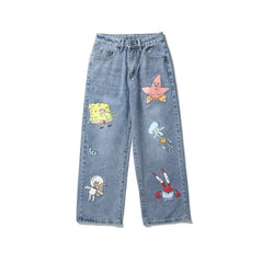 SpongeBob SquarePants Cartoon Style Loose Hip-Hop Jeans