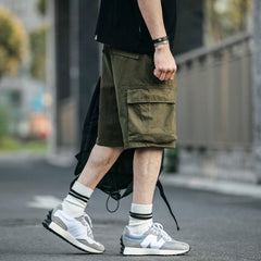 Multi-Pocket Khaki Army Green Work Shorts