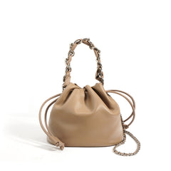 Women's Leather Drawstring Crossbody Bucket Bag