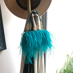 Luxury Ostrich Feather Evening Clutch Bag for Women
