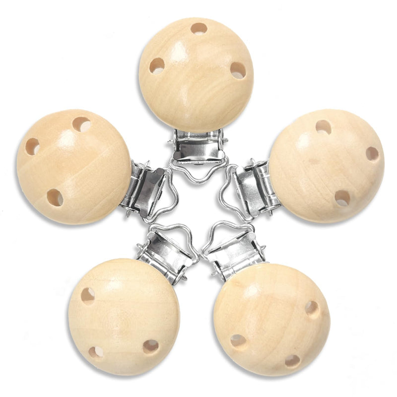 Anemeeoke 50Piece Natural Beech Wood Pacifier Suspender Clips for Teething Grasping Toy Charm DIY Pacifier Clips Holder Accessories Wood Pacifier Clip Holder