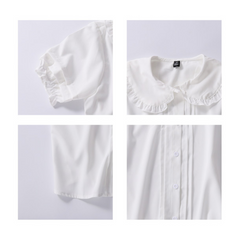 College Style Sweet Ruffle Short Sleeve Women's Top