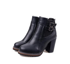 British Vintage Chunky Heel Ankle Boots for Women