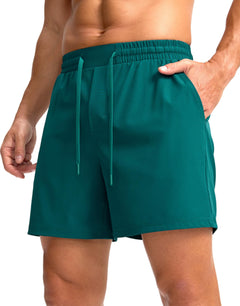 Soothfeel Mens Athletic Running Shorts with Zipper Pocket 5 Inch Quick Dry Exercise Tennis Shorts Gym Workout Shorts for Men(Deep Green X-Small)